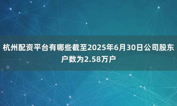 杭州配资平台有哪些截至2025年6月30日公司股东户数为2.58万户